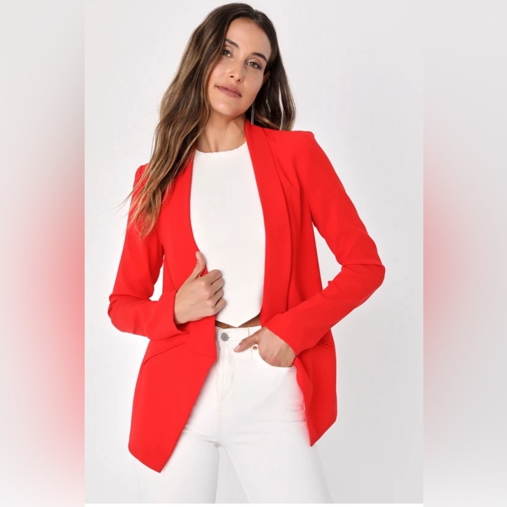 Lulus Miss Punctuality Red Lightweight Blazer